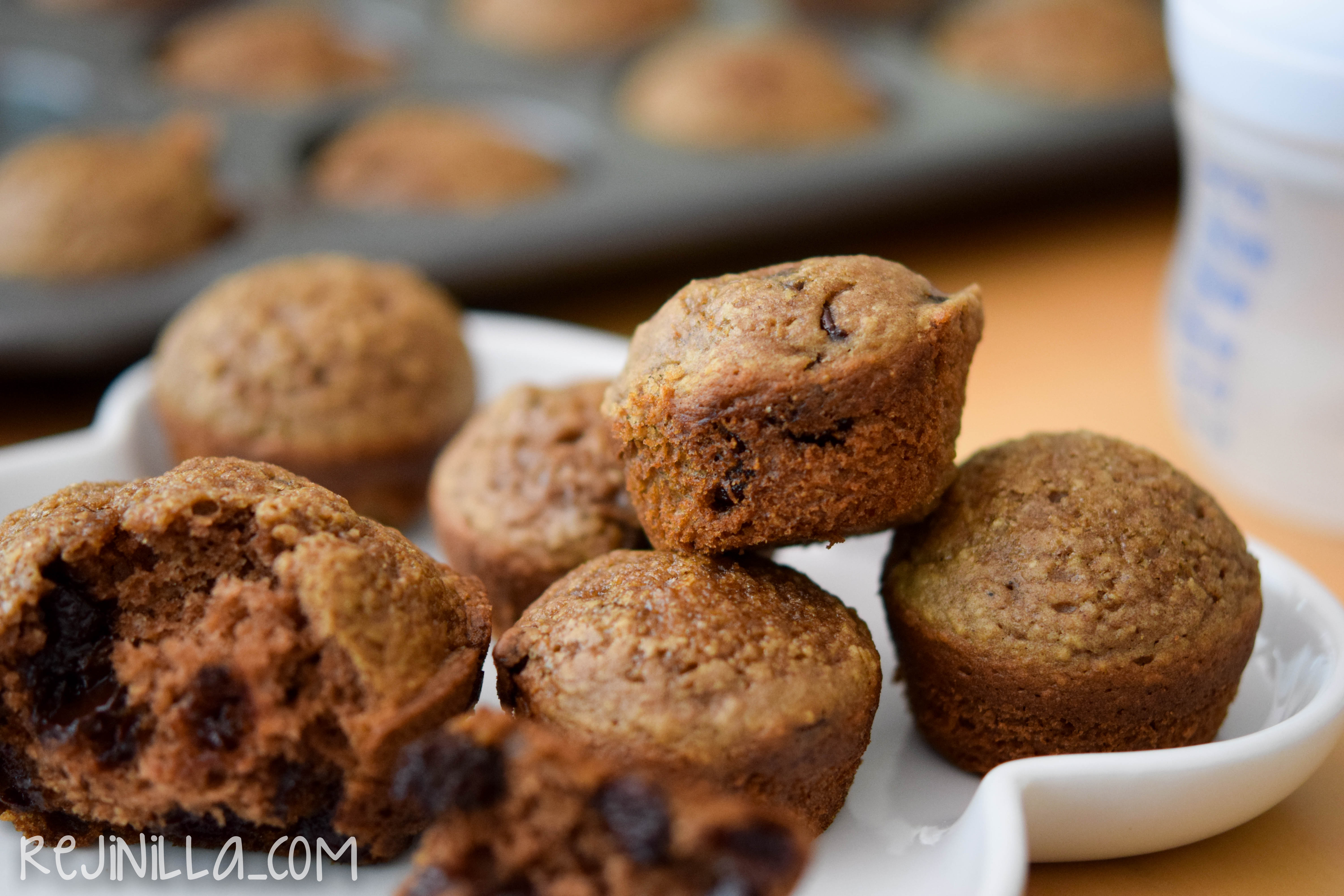 Muffins de plátano, chispas de chocolate y lentejas 